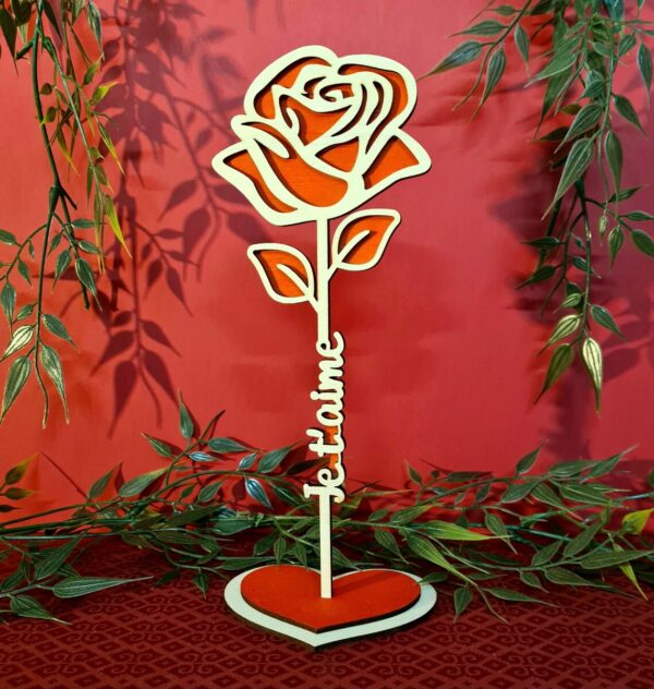 🌹 Rose en Bois Personnalisable avec Socle Cœur – Image 9