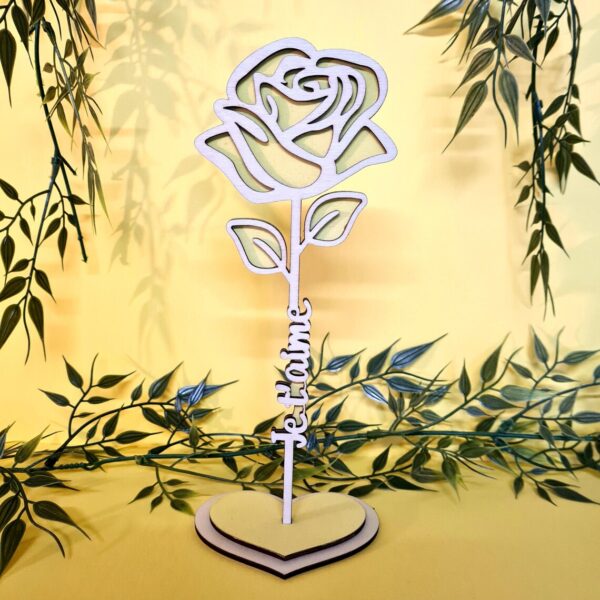 🌹 Rose en Bois Personnalisable avec Socle Cœur – Image 3