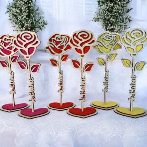 🌹 Rose en Bois Personnalisable avec Socle Cœur